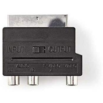 Adaptador SCART conmutado 3x RCA + S-Video hembra, negro