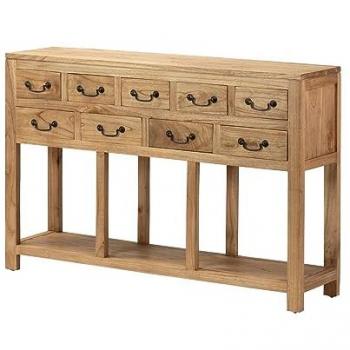 Aparador de Madera Natural con 9 Cajones, Dimensiones 120x30x80cm, Material: Madera de Mindi