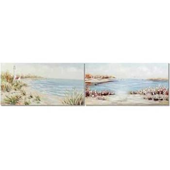Cuadro DKD Home Decor 140 x 3,7 x 70 cm Playa Mediterráneo (2 Unidades)