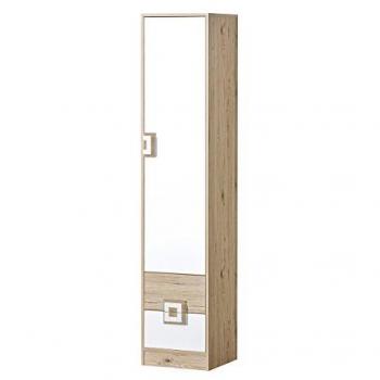 Estantería Akron F104, Mueble de Aglomerado Laminado Blanco, 190x40x40cm, Con Puertas y Cajones