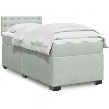 Cama box spring con colchón de muelles terciopelo gris claro 100x200 cm
