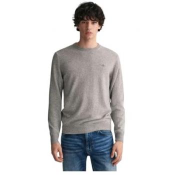 GANT Men's Superfine Lambswool Crew Neck Jumper, Charcoal Melange, Size L