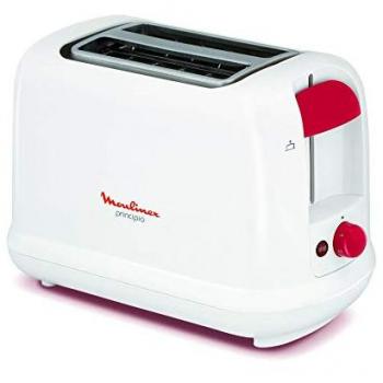 Moulinex Principio LT160111 - Tostadora de dos ranuras cortas con bandeja recoge-migas con 7 niveles de tueste, motor de 850 W, modo descongelación y botón apagado, para gran variedad de pan