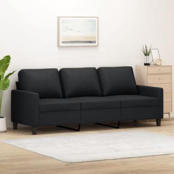 Sofá de 3 plazas de cuero sintético negro 180 cm con respaldo y reposabrazos, tapizado de descanso para salón hogar