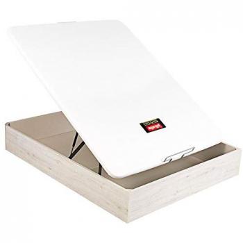 Canapé Abatible Pikolin Naturbox De Madera Con Tapa Transpirable Tapizada Y Cubeta Alta Capacidad Color Glaciar - Medidas 135x190 cm, Altura 32-36 cm, Incluye Ent