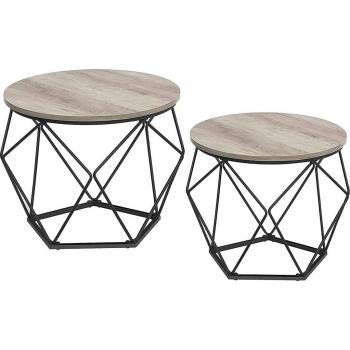 Juego de 2 mesas de café, estructura de acero robusta para sala de estar o dormitorio, disponibles en marrón rústico, greige y blanco