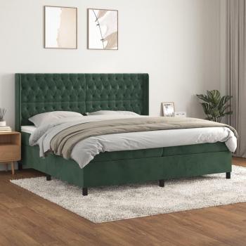 Cama box spring suave con colchón de terciopelo verde oscuro 200x200 cm