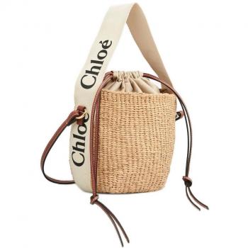 Chloé Women's Small Woody Raffia Bucket Bag - One Size - White/Beige