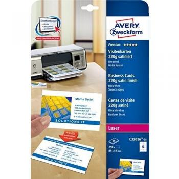 Tarjetas de Visita Premium Avery Zweckform 220 g/m² Blancas, Pack de 250 (25 Hojas de 10 Tarjetas)