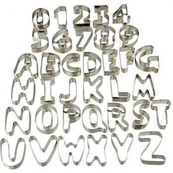 Relaxdays Set de 36 moldes para galletas, Cortadores, Letras & números, Acero inox, Plateado