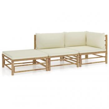 3-Piece Bamboo Garden Lounge Set with Cream White Cushions