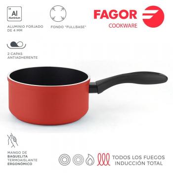 Fagor Maxima Cazo Inducción 16 cm Rojo, Aluminio Forjado 3004, Espesor 4 mm, Antiadherente Ecológico XYLAN PLUS sin PFOA, Apto para