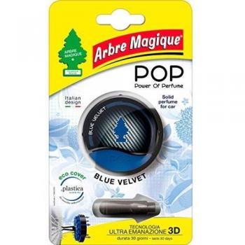 Ambientador para automóvil Arbre Magique Pop Terciopelo Azul, fragancia cálida y relajante, duración hasta 30 días, diseño italiano