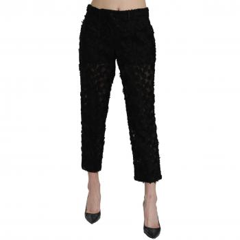 Dolce & Gabbana Black Lace Straight Cropped High Waist Pants - IT42|M, Female, Size: S