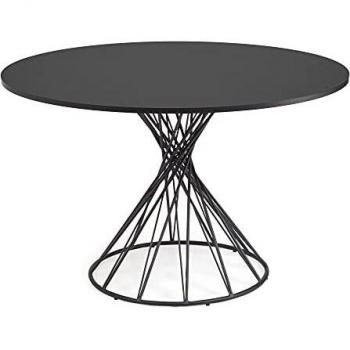 Kave Home - Mesa rendonda Niut de DM Lacado Negro Patas de Acero Acabado Negro Ø 120 cm