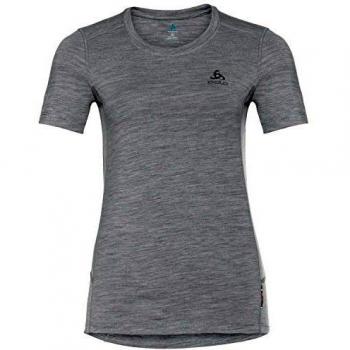 Odlo - Camiseta de Manga Corta para Mujer, Cuello Redondo S/S Natural, 100% Merino, Mujer, Color Grey Melange - Black, tamaño Medium