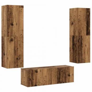 Muebles de TV de pared 3 piezas madera antigua y madera compuesta