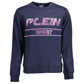 Plein Sport XL Blue Long Sleeve Printed Cotton Sweatshirt for Men