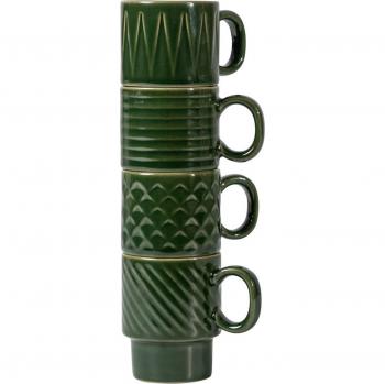 Juego de 4 Tazas de Espresso Coffee & More - Cerámica, Gris y Verde, 100 ml