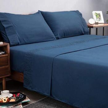 Bedsure Sabanas 135 x 190 - Juego Sábanas 135x190 4 Piezas con Bajera 135x200 Ajustable, Encimera Cama 135 y 2 Fundas de Almohada 50x80cm, Azul Marino