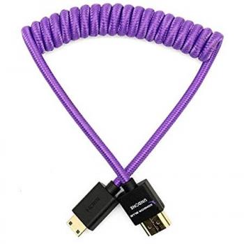 Kondor Blue 12-24 Gerald Undone Coiled Mini HDMI to Full HDMI Cable - 4K 60Hz, 18Gbps, Nylon Braided, Purple
