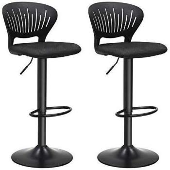 Set de 2 taburetes de bar giratorios con altura ajustable, respaldo estilo corona, asiento acolchado, reposapiés, en tejido de malla transpirable, color negro