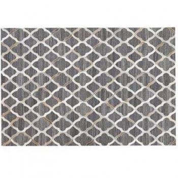 Alfombra de Piel de Vaca Jacquard Gris y Beige Patrón Geométrico Cuadriculado Retro 160 x 230 cm Rolunay
