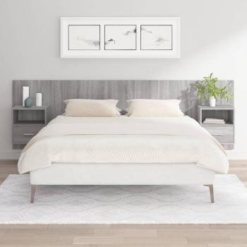 Cabecero de cama y mesitas de noche madera contrachapada gris Sonoma