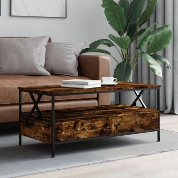 Mesa de centro de madera de ingeniería 100x51x45 cm en roble ahumado, color marrón roble, ideal para salón o comedor, también conocida como mesita auxiliar o mesa de café vidaXL