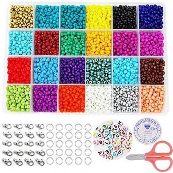 Cuentas de Colores 6000 piezas Abalorios para Hacer Pulseras, 24 Colores Conjunto de Cuentas de Colores con Alfabeto Redondo Cuentas y herramienta de abalorios, 4mm Mini Cuentas para DIY Pulseras