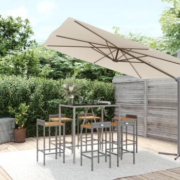 vidaXL 7 Piece Garden Bar Set Grey Poly Rattan & Solid Wood Acacia