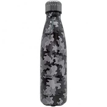 NERTHUS FIH 856 Botella Doble Pared Color, 500ml, Acero Inoxidable, Libre de BPA, 18/8, 500 ml, Camuflaje Negro