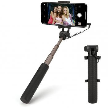Palo Selfie, Foneso Monopod Extensible Disparador Control de Cable, NO Precisa de Batería NI Bluetooth Configuración, Ajustable 270°Longitud 5.9inch-23.4inch Extensible y Portátil para IOS y Android Negro.