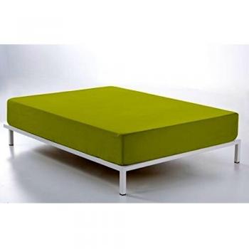 ESTELA - Sábana Bajera Ajustable Combi Color Pistacho - Cama de 90 cm. - 50% Algodón / 50% Poliéster - 144 Hilos