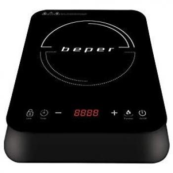 Placa de Inducción Portátil Beper BF.700 con Superficie de Cristal Antigraffio, Panel Digital, 10 Niveles de Potencia y Apagado Automático