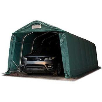 Carpa Garage TOOLPORT 3,3x8,4 m PVC 800 N de alta resistencia, garaje portátil, cobertizo compacto de almacenamiento, refugio 100% impermeable verde oscuro con estática para hormigón