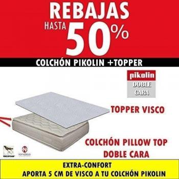 COLCHON PIKOLIN PILLOW TOP DOBLE CARA 33 CM + TOPPER VISCOELÁSTICO CONFORT DE 5CM. LIQUIDACIÓN. DISPONIBLE EN VARIAS MEDIDAS