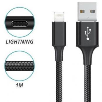 Cable USB a Lightning de 1 metro con recubrimiento de nylon resistente en presentación tubo