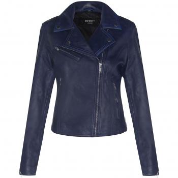 Infinity Leather Women's Classic Blue Real Leather Biker Jacket Size L