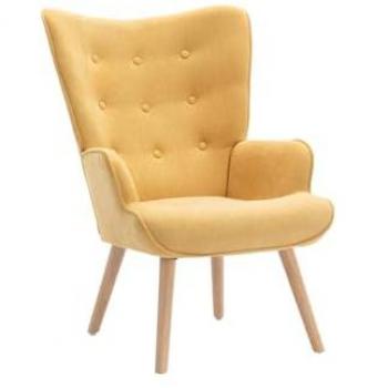 Sillón escandinavo en tela amarilla mostaza VATELY con respaldo alto