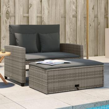 Sofá de jardín de 2 plazas en Polyrattan gris con cojines