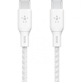 Belkin BoostCharge Cable USB-C a USB-C Doble Trenzado PD 100W 2M Blanco