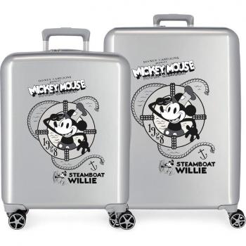 Disney Mickey Steamboat Willie Juego de Maletas Rígidas ABS, Gris, 55/70 cm, Capacidad 119L