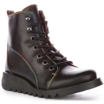 FLY LONDON Sore Black Red Leather Ankle Boots, Colour: Black Red, Size: S (female)