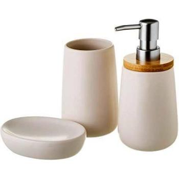 Juego de dispensador y portacepillos de baño de cerámica nórdico Blanco - LOLAhome