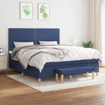Cama box spring con colchón de muelles en tela azul 160x200 cm Vidaxl