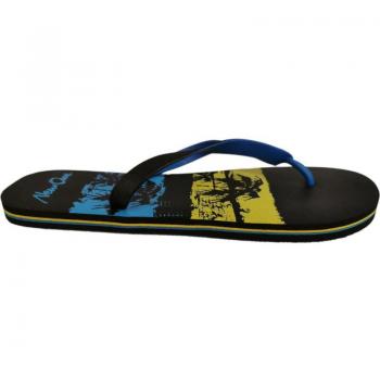 Kelara Sandalia Plana SOHER para Hombre en Negro con Adornos de Dibujos Azules y Amarillos