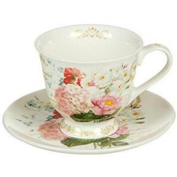 HOMEWARE Taza de Té con Plato Flowers Bouquet
