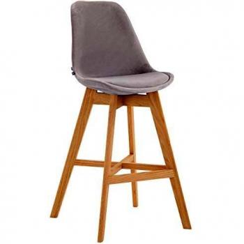 Taburete alto Cannes en terciopelo gris natural con respaldo y reposapiés diseño escandinavo