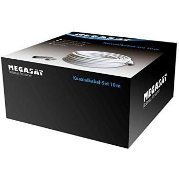 Cable coaxial Megasat 10m, 110 dB, 4 capas de blindaje, incluye 2 F-conectores